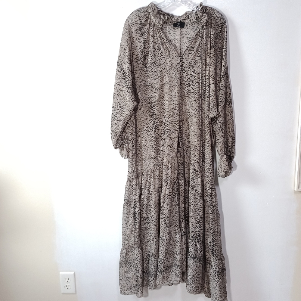 Vici Leopard print tiered midi dress in Grey Black Size S Beach Cover
